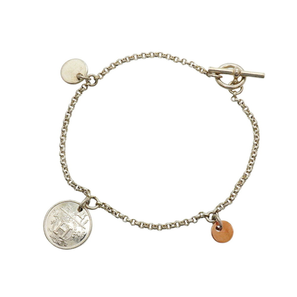 Hermes Ex-Libris PM Bracelet, 18K Pink Gold, Sterling Silver 925, Women's